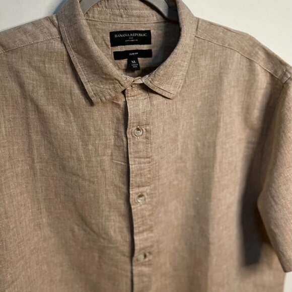 Banana Republic Men's SLIM LINEN-COTTON SHIRT in Honey Brown Size XL - Picture 2 of 7